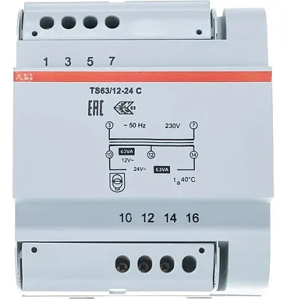 Трансформатор модульный TS 63/12-24C, 230/24 (2х12)В, 63ВА ABB