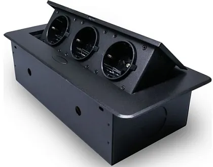 Выдвижная гор. розетка 3 Euro 16A, Черный RocketSocket