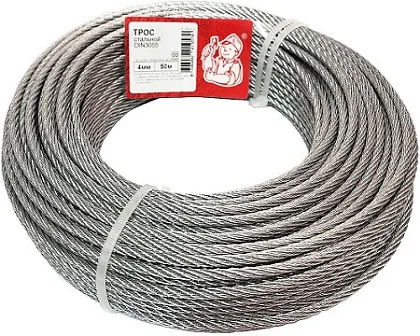 Трос 4 мм DIN3055 цинк (боб. 50м) (Стройбат), уп