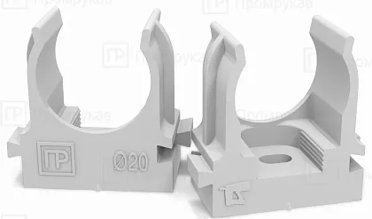 Крепеж-клипса для труб 20 мм СЕРАЯ прямой монтаж Промрукав (100шт)