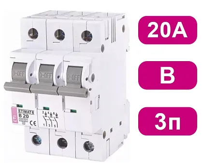 Автоматический выключатель ETIMAT6 B20/3 6кA ETI