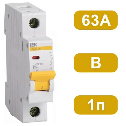 Автоматический выключатель ВА47-29 B63/1 4,5кА IEK