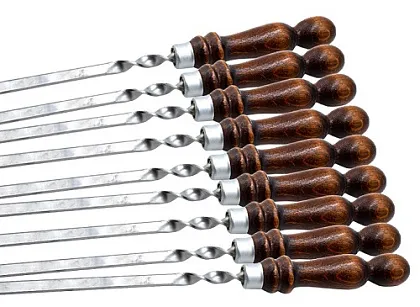 Шампур Р-60см с деревянной ручкой из нерж. стали 600х12х3мм