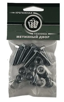 Болт М8*40 с гайкой и шайбой цинк (6 шт.) (ТД Метизный двор), уп