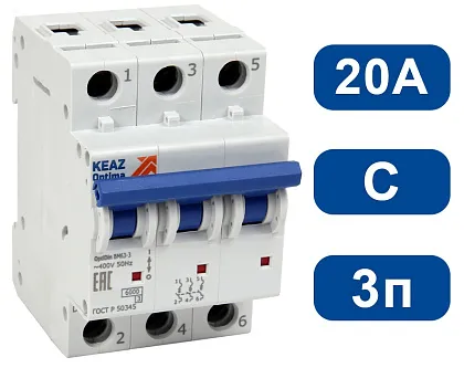 Автоматический выключатель BM63-C20/3 6кА КЭАЗ