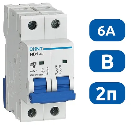 Автоматический выключатель NB1-63 B6/2 6кА CHINT