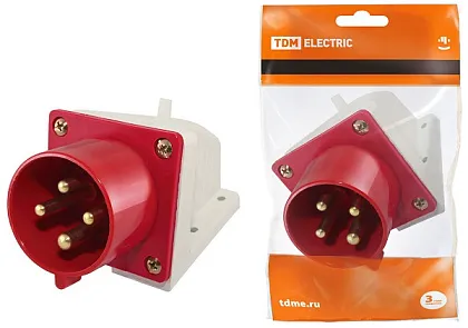 Вилка стационарная 16A 4п (3P+PЕ) 514 IP44, 380В, TDM