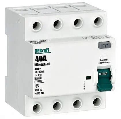 УЗО-03 40/4 100мА, тип AC, 6кА DEKraft