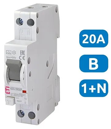 АВДТ KZS-1M B20/0.03 1+N, 30мА, тип А, 6кА (верх. подкл.) ETI