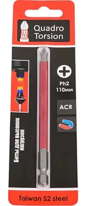Бита 1/4" Ph2х110мм магнитная (1 шт) Quadro Torsion