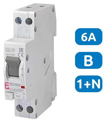 АВДТ KZS-1M B6/0.03 1+N, 30мА, тип А, 6кА (верх. подкл.) ETI