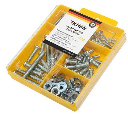 Набор винтов, гаек и шайб (132 шт/уп) KRANZ, уп