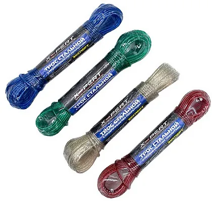 Трос стальной с прозрачным ПВХ покрытием (15м) X-PERT