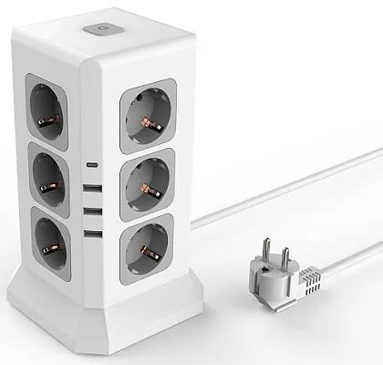 Удлинитель 12 Euro 16A, 4 USB 3A+C 5В/3.4А Tower RocketSocket