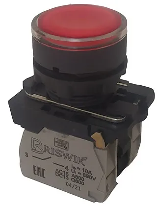 Кнопка КМЕ 4601м -Л 220В крас. IP65 10А 1нз Briswik