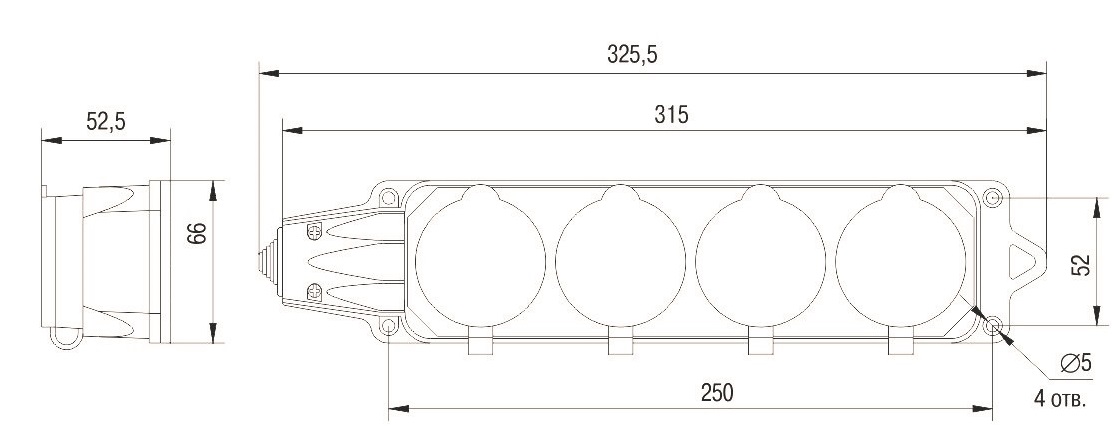 РБ34-1-0м Розетка (колодка) четырехместная с защитными крышками ОМЕГА