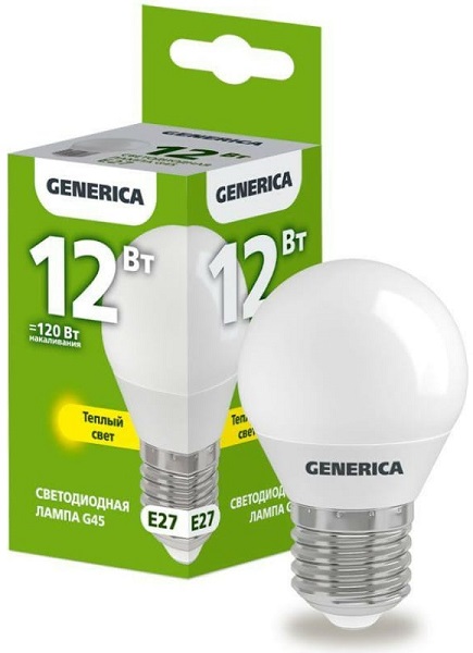 Лампа LED G45 E27 3000К 12Вт 1200Lm GENERICA