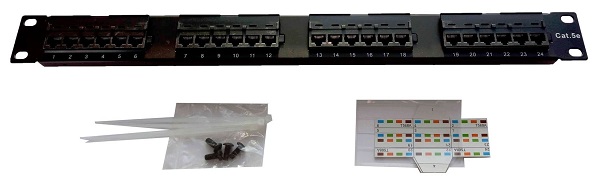 Коммутационная панель Ripo 19", 1U, 24 порта, Cat.5e (Класс D), 100МГц, RJ45/8P8C, 110, T568A/B, неэ