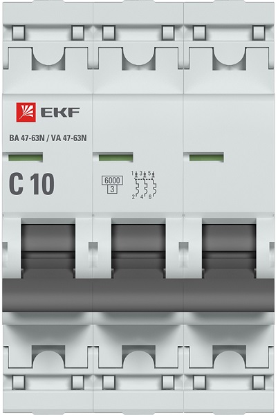 Автоматический выключатель 3P 10А (C) 6кА ВА 47-63N EKF PROxima