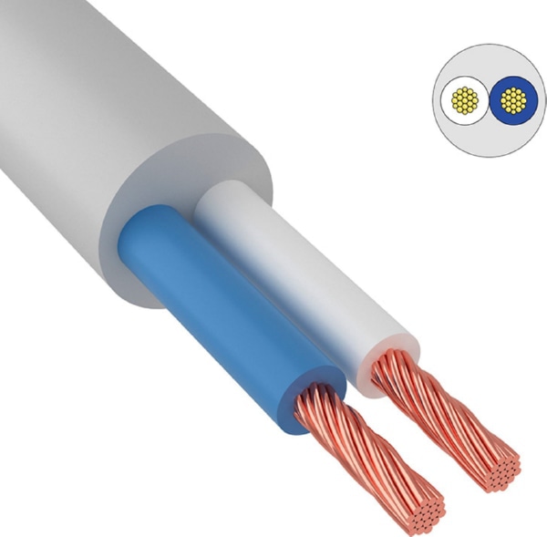 Кабель ПВС 2*0,5 380V (бухта) белый