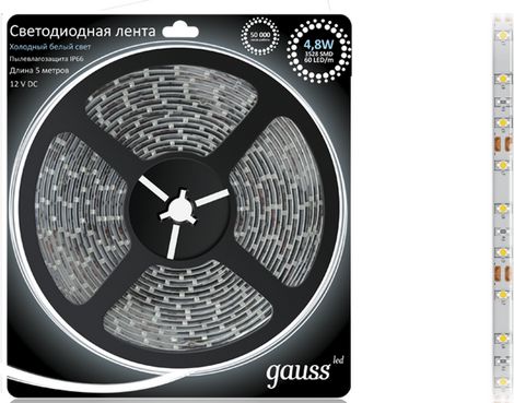 Лента LED 3528/60-SMD 24W 12V DC холодный белый IP66 (блистер 5м)
