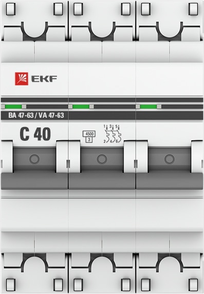 Автомат ВА 47-63 3P 40А (C) 4,5кА 400В PROxima