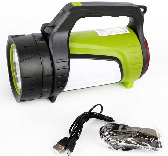 Фонарь Camelion E1338 (аккум. черн/зел, USB2.0, Micro USB, Powerbank, 5Вт, 6А-ч, пластик, кор.)