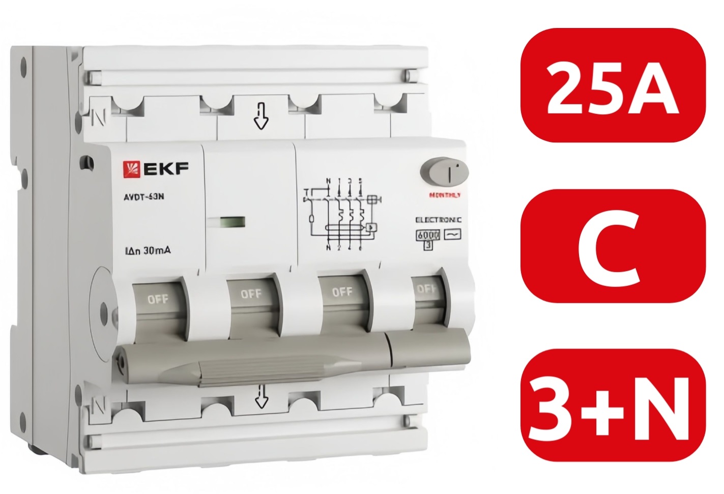 АВДТ-63N C25/3+N 30мА, тип АC, 6кА PROXIMA EKF
