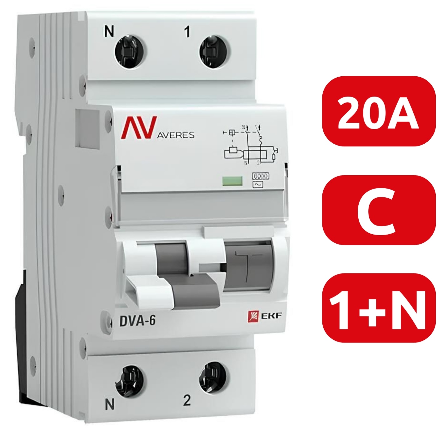 АВДТ DVA-6 C20/1+N 30мА, тип АС, 6кА AVERES EKF