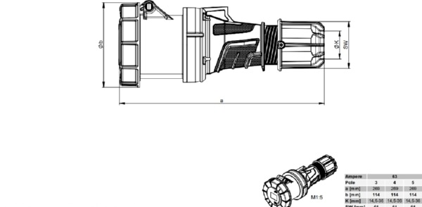 Разъем перенос. IP-67   63/5 гнездо (235-6)