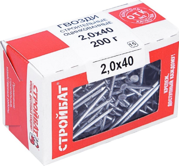Гвозди 2,0*40 строительные цинк (200 гр.) (Стройбат), уп