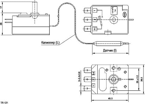 Терморегулятор TR-121 (от 0 до 60°С, ток нагрузки 16А)