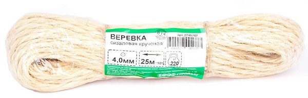 Веревка сизалевая 4 мм крученая (25м) (Стройбат)