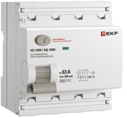 УЗО ВД-100N 63/4 300мА, тип AC, 6кА PROXIMA EKF