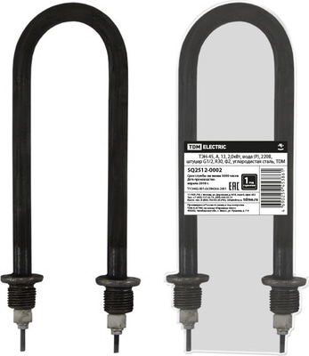 ТЭН водяной 2,0кВт (ТЭН-45, 220V, штуцер G1/2, Ф2) углеродистая сталь (TDM)