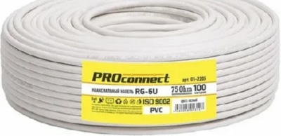 Кабель PROCONNECT RG6 телевизионный, (48%), 75 Ом, 100м., белый