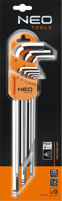 Ключи шестигранные, набор 9 шт., шаровидные наконечники, с магнитом (NEO)