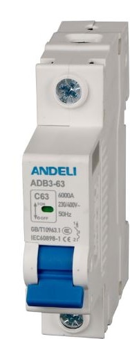 Автоматический выключатель ADB3-63 C10/1 6kA Andeli, 