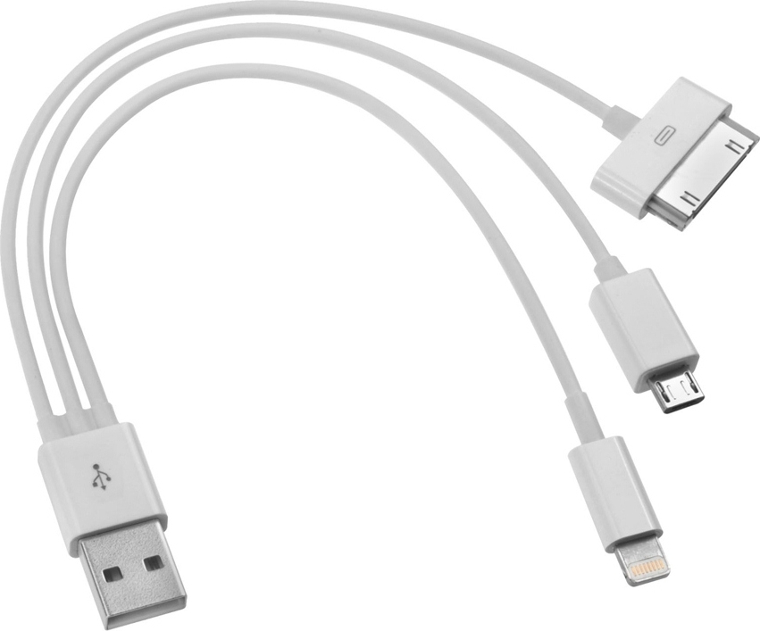 USB переходник 3 в 1 microUSB/miniUSB/30pin шнур 0.1М белый REXANT