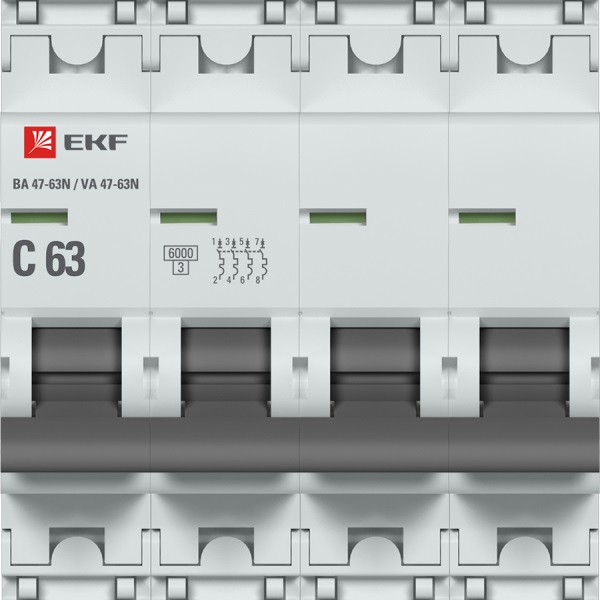 Автоматический выключатель 4P 63А (C) 6кА ВА 47-63N EKF PROxima