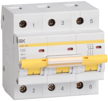 Автоматический выключатель ВА47-100 C63/3 10кА IEK