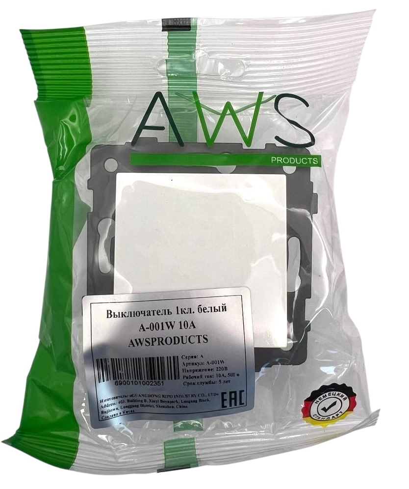 Выключатель 1-кл. белый A-001W "Aura" AWSproducts