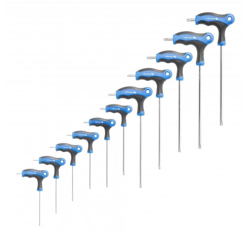 Набор Т-образных шестигранных удлиненных ключей Torx, (10 шт.) HOEGERT