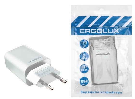 Сетевое ЗУ ELX-РA01P-C01 ПРОМО (10Вт 1USB, 100-220В, 5V/2А, Белый, Пакет) ERGOLUX