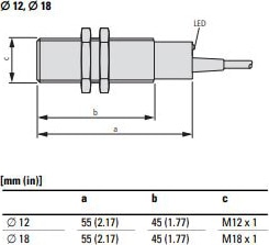 Датчик индукционный E55CAL12T111 (10-30В,DC, SN=2мм, NO,PNP)