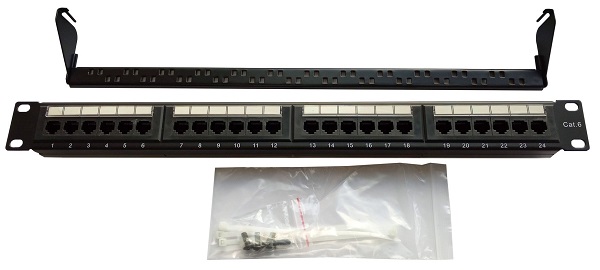 Коммутационная панель Ripo 19", 1U, 24 порта, Cat.6 (Класс E), 250МГц, RJ45/8P8C, 110/KRONE, T568A/B