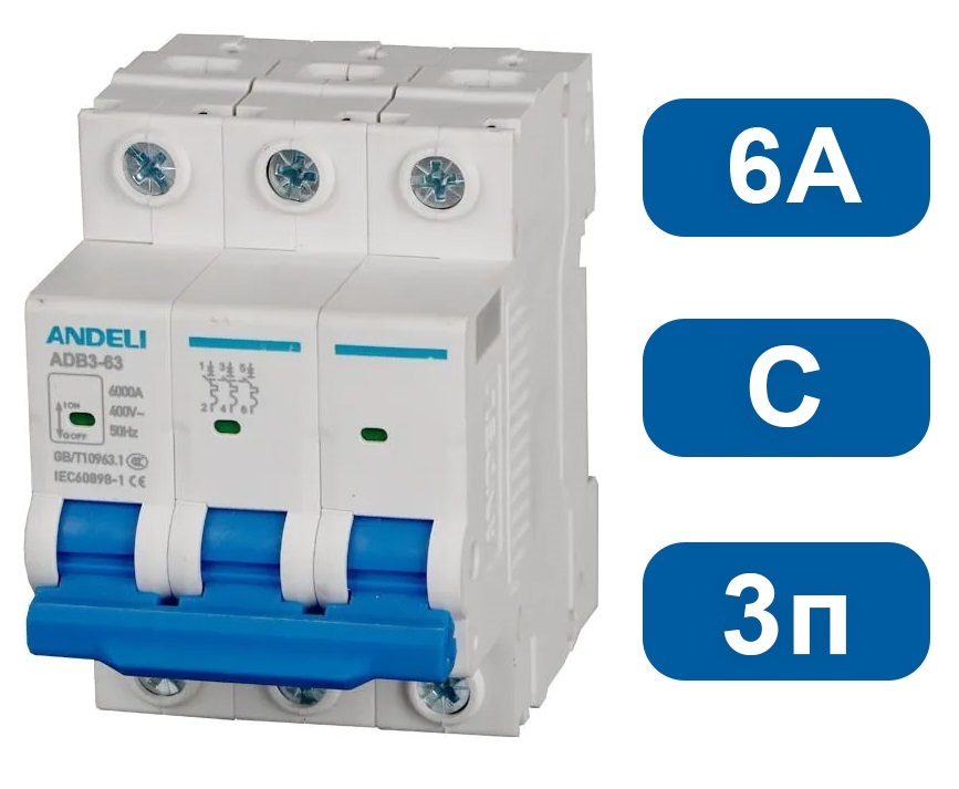 Автоматический выключатель ADB3-63 C6/3 6kA Andeli