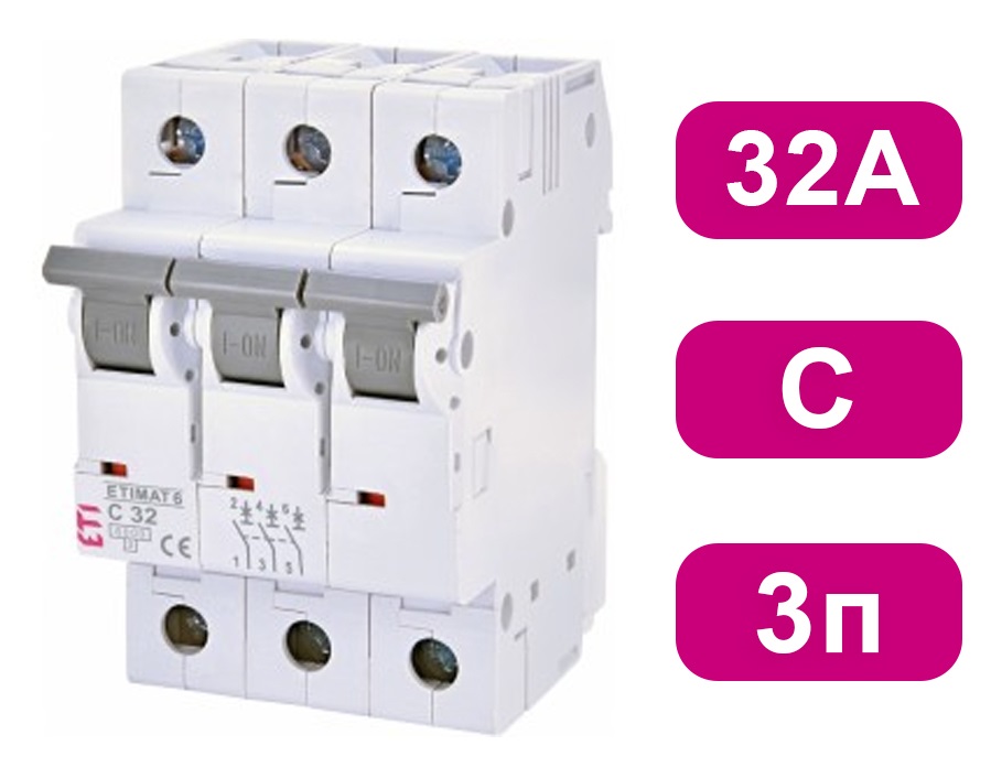 Автоматический выключатель ETIMAT6 C32/3 6кA ETI