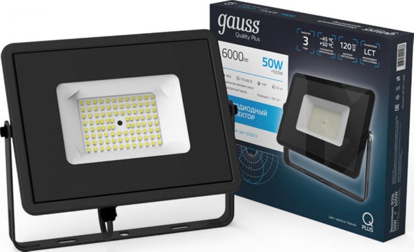 Прожектор LED QPLUS 6500K 50W 6000Lm IP65 черный Gauss