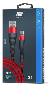 Дата-кабель Fishbone USB-micro USB; 3А;1м; красный  Borasco